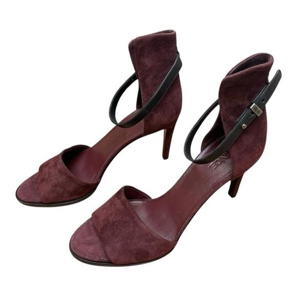 New Vince Adley Burgundy Suede Leather Stiletto Heels Sz 8 Ankle Quiet Luxury - Picture 8 of 8
